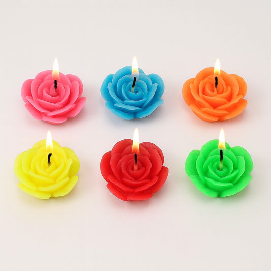Diwali Diya Decoration Floating Smokeless Dripless Long Lasting Wax Flower 6 Pcs