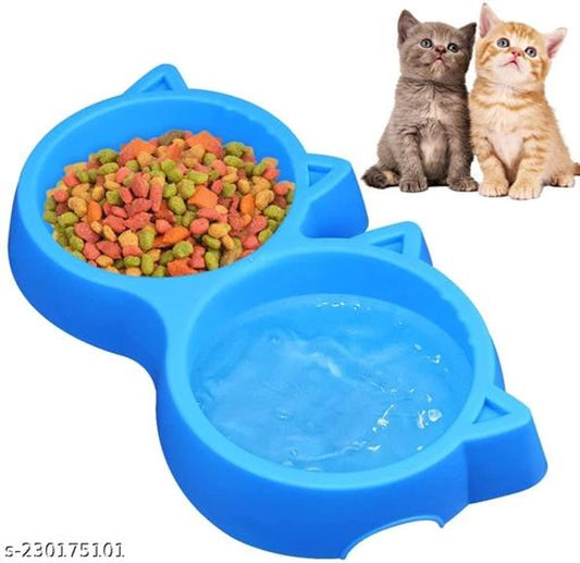 Plastic Double Feeding Bowls for Cat & Dog (Multicolor, S)